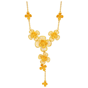 老庙黄金足金丁香花开项链大套链结婚三金婚嫁女旗舰店正品坠正品