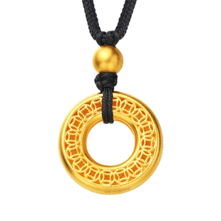 老庙黄金足金古韵穗穗平安大麦铜钱平安扣挂坠金珠男女款官方