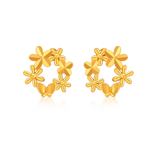 老庙黄金足金999花环耳钉5G浪漫治愈花团锦簇轻奢精致唯美送礼物