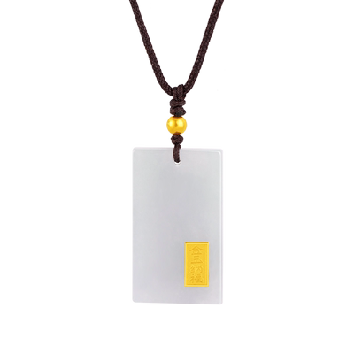 老庙足金999翡翠平安无事牌挂坠