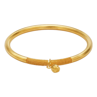 老庙黄金古韵优品足金古法金花丝好运莲莲固口手镯三金结婚