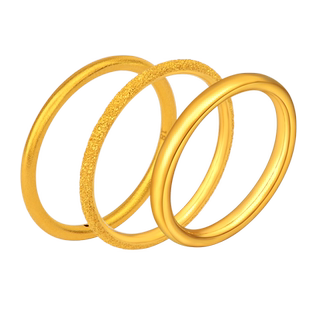 老庙黄金3D素圈戒指足金一生三刻婚戒古法5G情侣泥鳅背送礼物官方