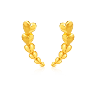 老庙黄金足金999爱心渐变微笑耳钉耳环5G甜美可爱少女心减龄礼物