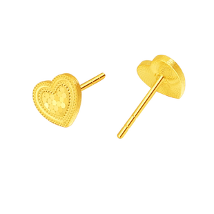 老庙黄金足金999心念鳞甲金爱心形耳钉耳环5G闪耀送女友告白