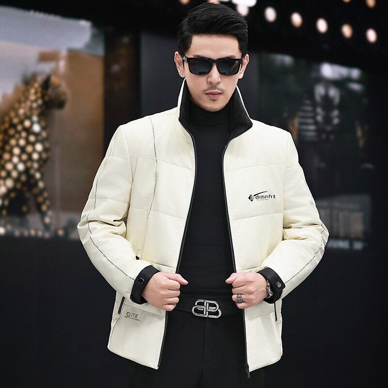 新款男士真皮皮衣羽绒服头层牛皮保暖外套时尚休闲立领韩版冬季