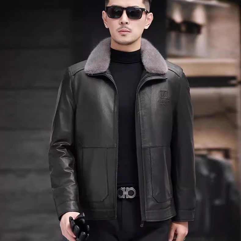 雅仕洛海宁真皮可拆羽绒皮衣男