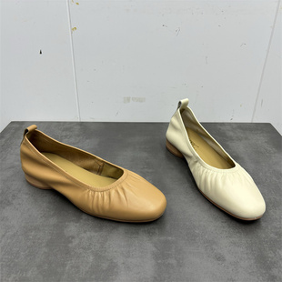 2024新款 低跟软底女单鞋 夏季 方头时尚 羊皮平底鞋 品牌撤柜真皮女鞋