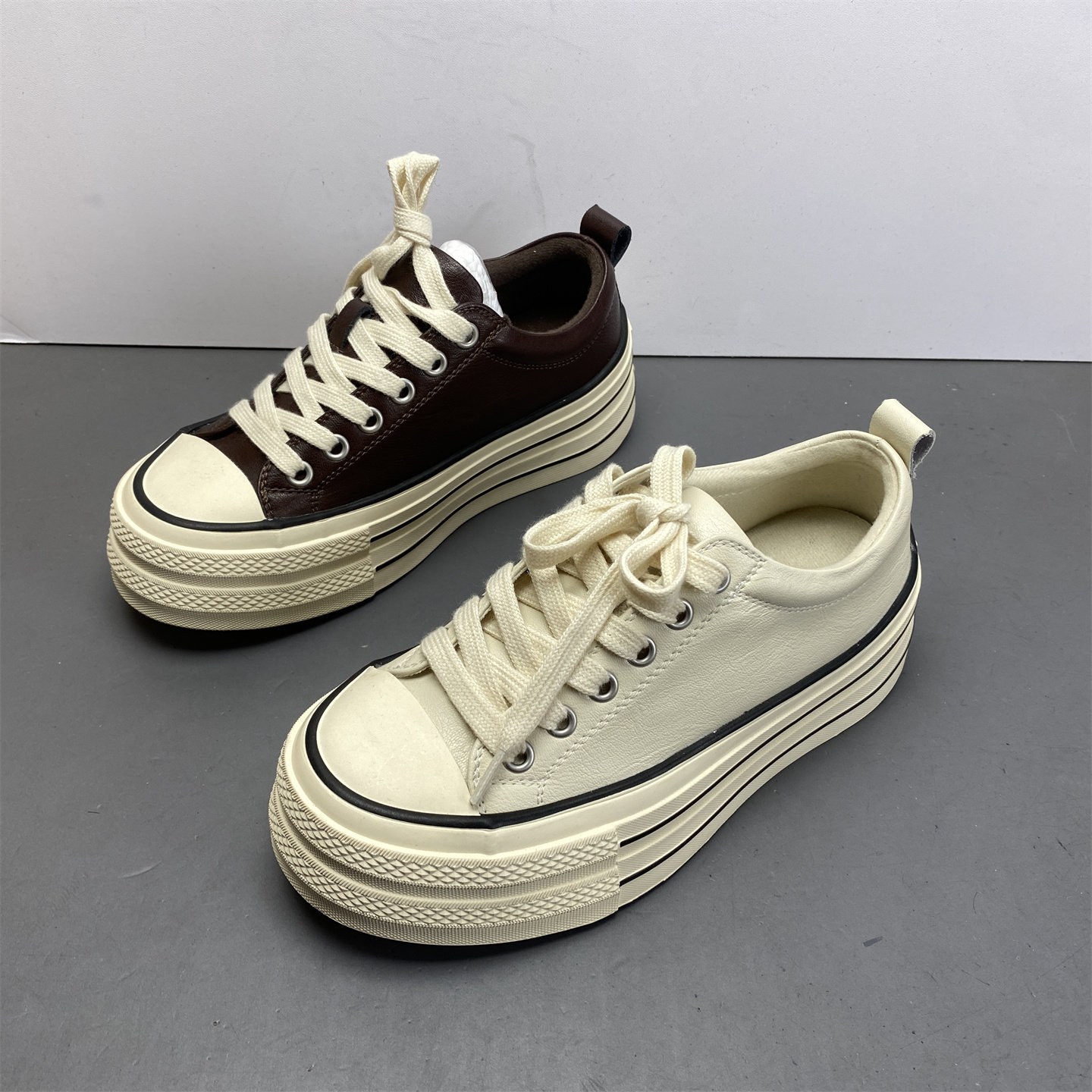 品牌撤柜真皮女鞋2025新款冬季牛皮休闲鞋系带松糕底增高百搭板鞋,女鞋,休闲板鞋,淘宝优惠券,粉丝福利购,淘宝优惠卷