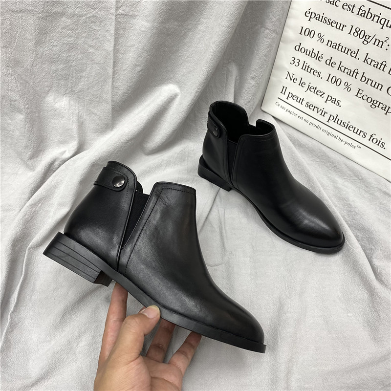 品牌短筒靴头层牛皮低跟短筒靴