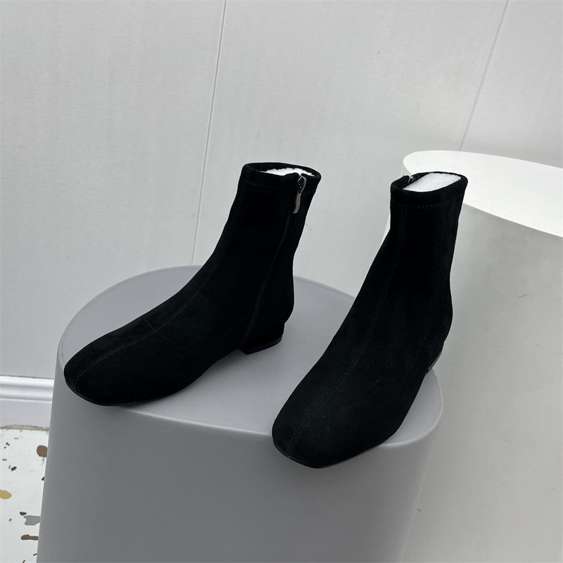 品牌撤柜真皮鞋子女2022年新款秋羊反绒短靴侧拉链方头加棉马丁靴,女鞋,马丁靴,淘宝优惠券,粉丝福利购,淘宝优惠卷