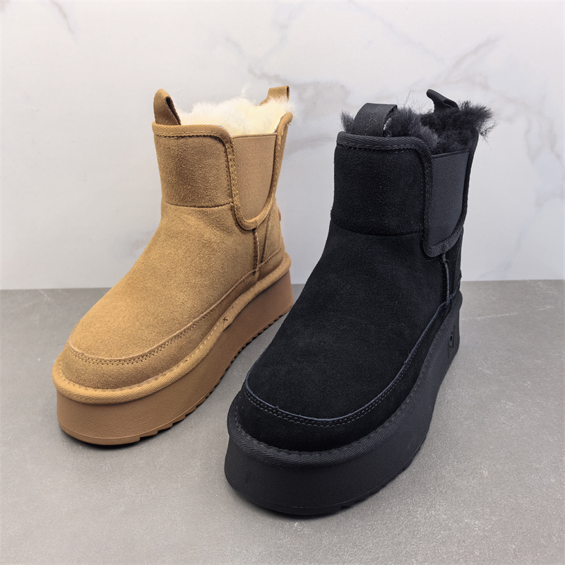 圆头松糕底羊毛雪地靴短靴