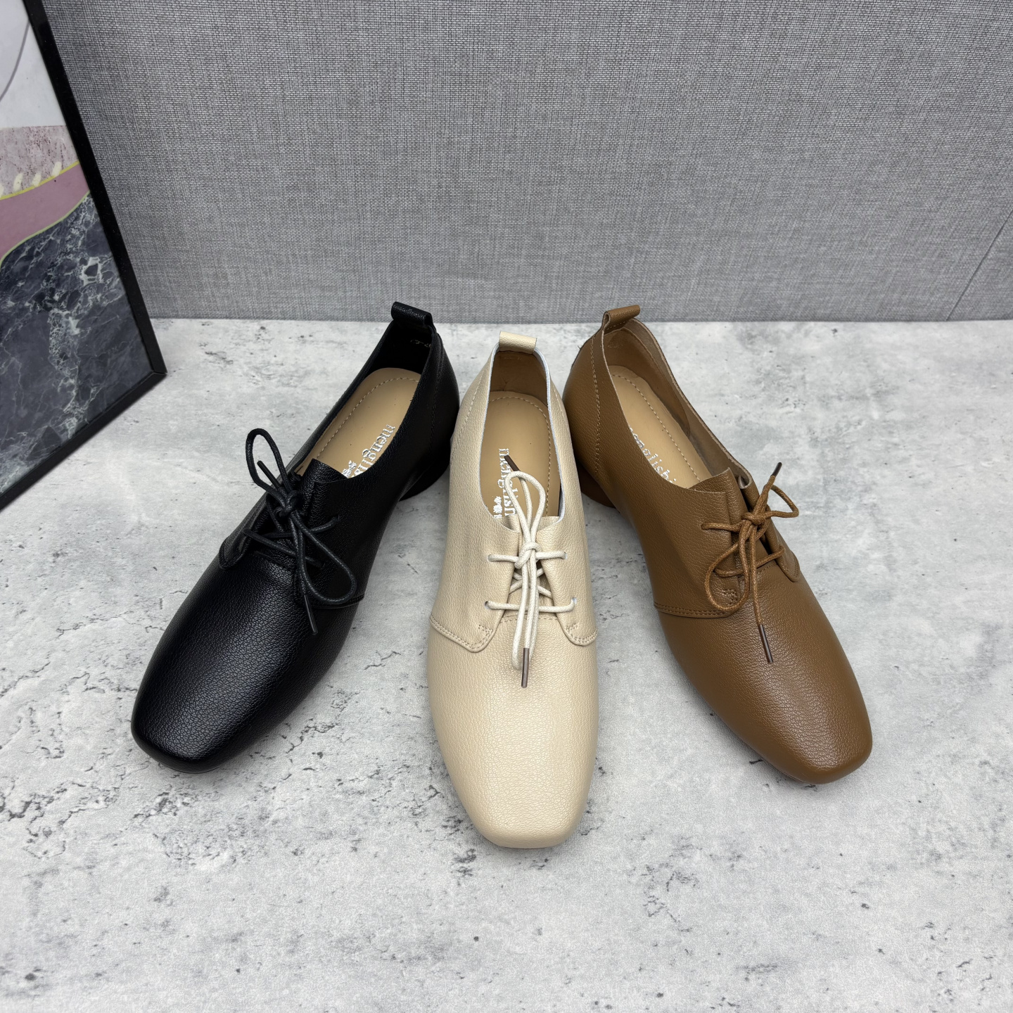 系带方头低跟粗跟百搭时尚单鞋