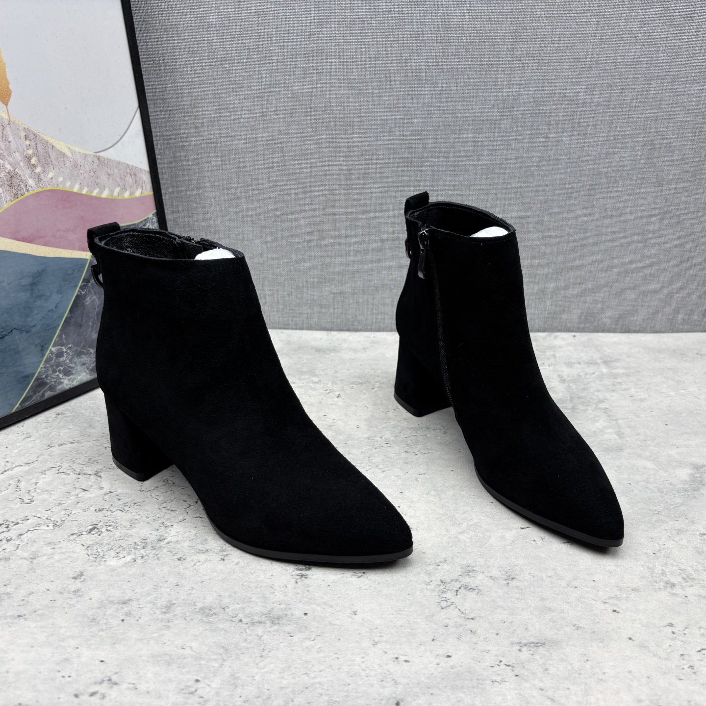 品牌断码真皮靴子女2025新款冬款牛反绒短靴高跟加绒保暖时装靴女,女鞋,时装靴,淘宝优惠券,粉丝福利购,淘宝优惠卷