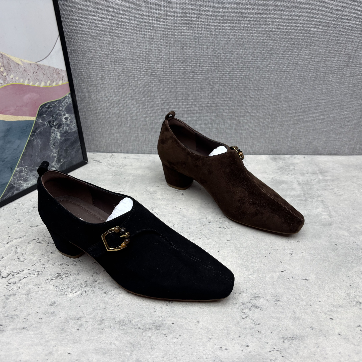 方头低跟粗跟舒适时尚单鞋女