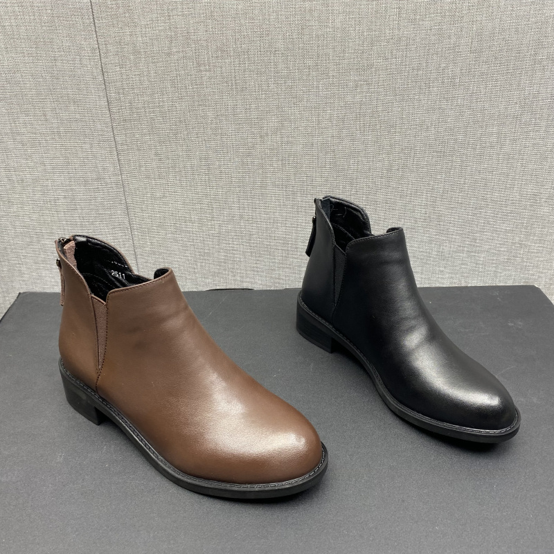 短靴圆头低跟舒适切尔西靴