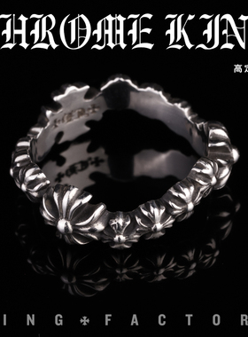 中古925银十字花侧排戒指欧美男女