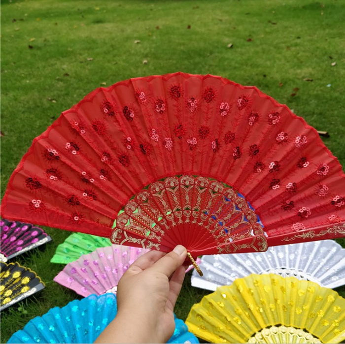 红色蕾丝扇7寸儿童单面舞蹈折扇