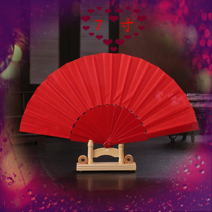 10把包邮儿童舞蹈小号单面7寸折扇子红黄绿蓝黑白色塑料跳舞布扇