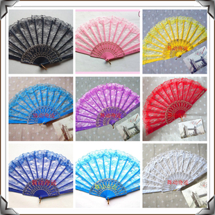 10把包邮咏春舞蹈扇子单面7寸蕾丝粉红大红色白黑蓝绿紫小号折扇