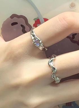 2025新款月光石不规则戒指波浪几何指环男女百搭开口可调节对戒