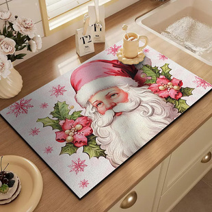 2025新款 粉色圣诞节硅藻泥咖啡机吸水垫子厨房台面沥水垫餐桌隔热