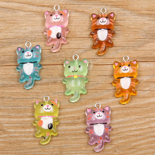 DIY树脂配件 29mm 透明色夜光卡通小猫吊坠挂件 1个7色15 2025新款