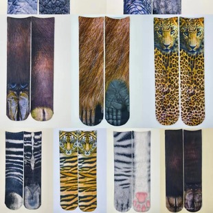2025新款 印花袜网红袜子豹纹斑马动物爪子中筒袜潮趣 亚马逊3d数码