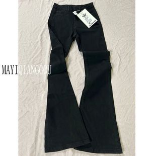 2024新款 2025新款 夏秋款 女长裤 高级感低腰显瘦垂感 黑色微喇叭裤