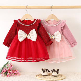 女童加厚加绒网纱拼接连衣裙 2025新款 批发秋冬季 童装 公主 1644