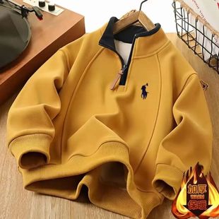 男童加绒刺绣卫衣儿童一体绒立领半拉链上衣男宝 冬季 2025新款 新款