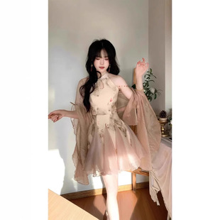 国风改良旗袍晚礼服盘扣收腰连衣裙两件套 女装 2025新款 复古新中式