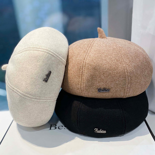 休闲时尚 英伦复古毛呢画家帽子韩版 白色贝雷帽女秋冬季 2025新款