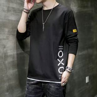 长袖 学生打底衫 t恤衫 青年假两件体恤韩版 潮流 春秋新款 2025新款