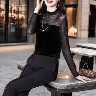 减龄内搭外穿打底衫 2025新款 显瘦蕾丝上衣立领网纱长袖 修身 秋冬款