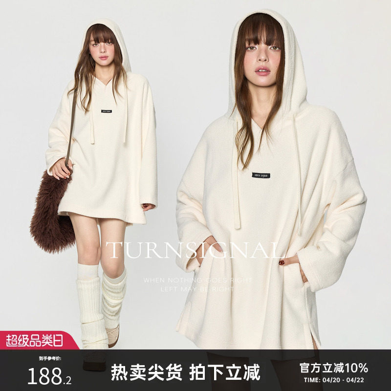 TurnSignal连帽卫衣裙连衣裙女秋冬加绒加厚休闲打底长袖连身裙