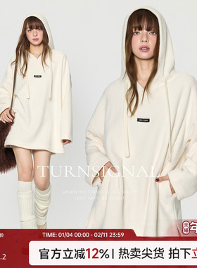 TurnSignal连帽卫衣裙连衣裙女秋冬加绒加厚休闲打底长袖连身裙