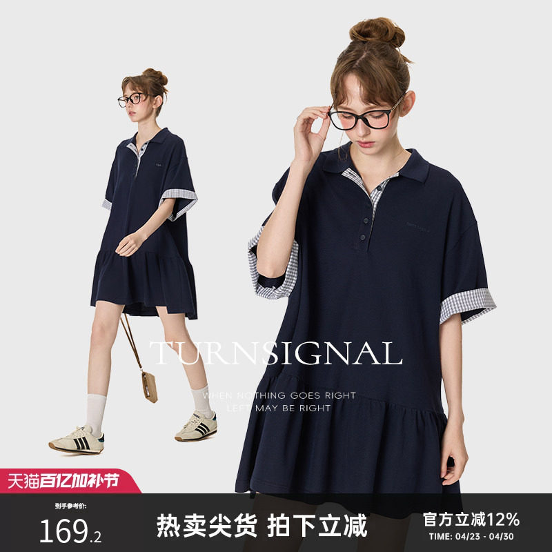 TurnSignal潮牌POLO领连衣裙女夏季2026新款休闲T恤裙连身裙