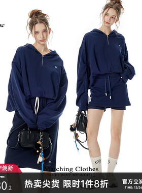 Turn Signal潮牌半拉链卫衣女连帽2025新款休闲宽松短款帽衫春秋
