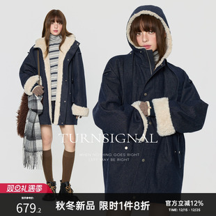 外套 加厚休闲宽松保暖中长款 TurnSignal长款 连帽加绒外套女冬季
