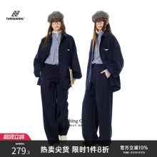 TurnSignal潮牌羊毛翻领外套女春秋2025新款休闲宽松毛呢外套薄款