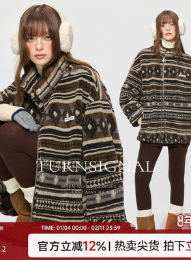 TurnSignal潮牌仿羊羔毛外套女秋冬2025新款休闲宽松时尚绒外套