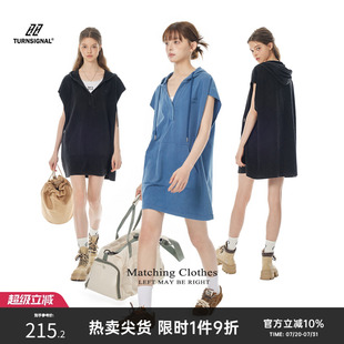無袖 Turn Signal潮牌連帽V領(lǐng)寬松T恤連衣裙女夏季 2025新款 T恤裙