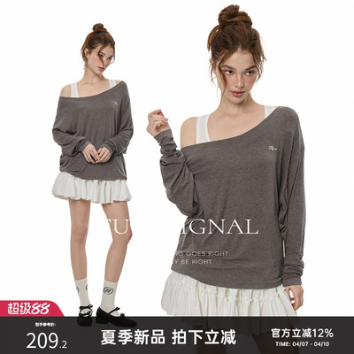 TurnSignal露肩长袖T恤+背心女