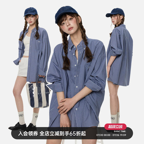 TurnSignal格子长袖衬衫中长款