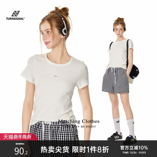 休闲修身 TurnSignal 2025新款 T恤女夏季 显瘦正肩上衣 潮牌圆领短袖