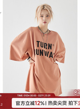Turn Signal潮牌大版t恤连衣裙女夏季2025新款宽松休闲T恤裙长款