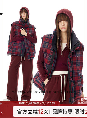 TurnSignal潮牌格纹羽绒马甲女秋冬2025新款加厚外穿马甲外套冬季