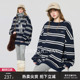 TurnSignal潮牌时尚 休闲宽松百搭套头上衣 条纹卫衣女加绒加厚冬季