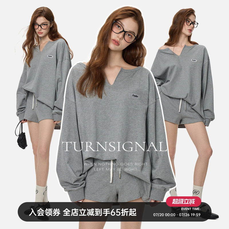 TurnSignal时尚小V领上衣短裤套装女2026新款休闲运动两件套春秋