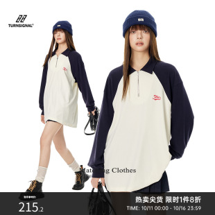 宽松插肩袖 T恤女春秋2024新款 上衣 潮牌翻领半拉链长袖 TurnSignal